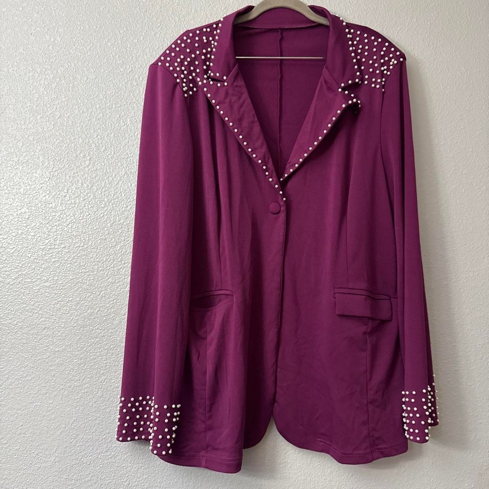 Women's Purple Blazer with Pearl Like Embellishments